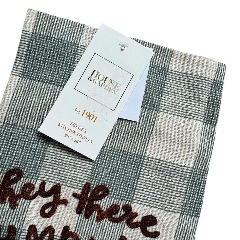 Hey There Pumpkin Set of 2 Plaid Dishtowels 100% Cotton NWT